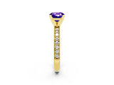 Yellow gold Cushion Cut Tanzanite Milgrain Pavé Engagement Ring with Four-Prong Setting_14