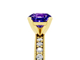 Yellow gold Cushion Cut Tanzanite Milgrain Pavé Engagement Ring with Four-Prong Setting_17