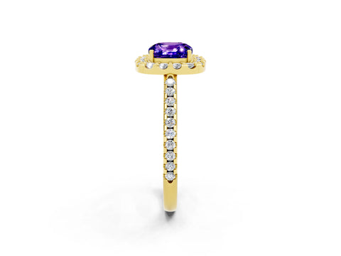 Yellow gold Cushion Cut Tanzanite Pavé Halo Ring with Four-Prong Setting_14