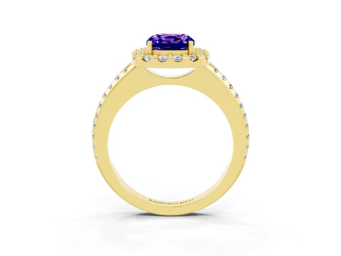 Yellow gold Cushion Cut Tanzanite Pavé Halo Ring with Four-Prong Setting_15