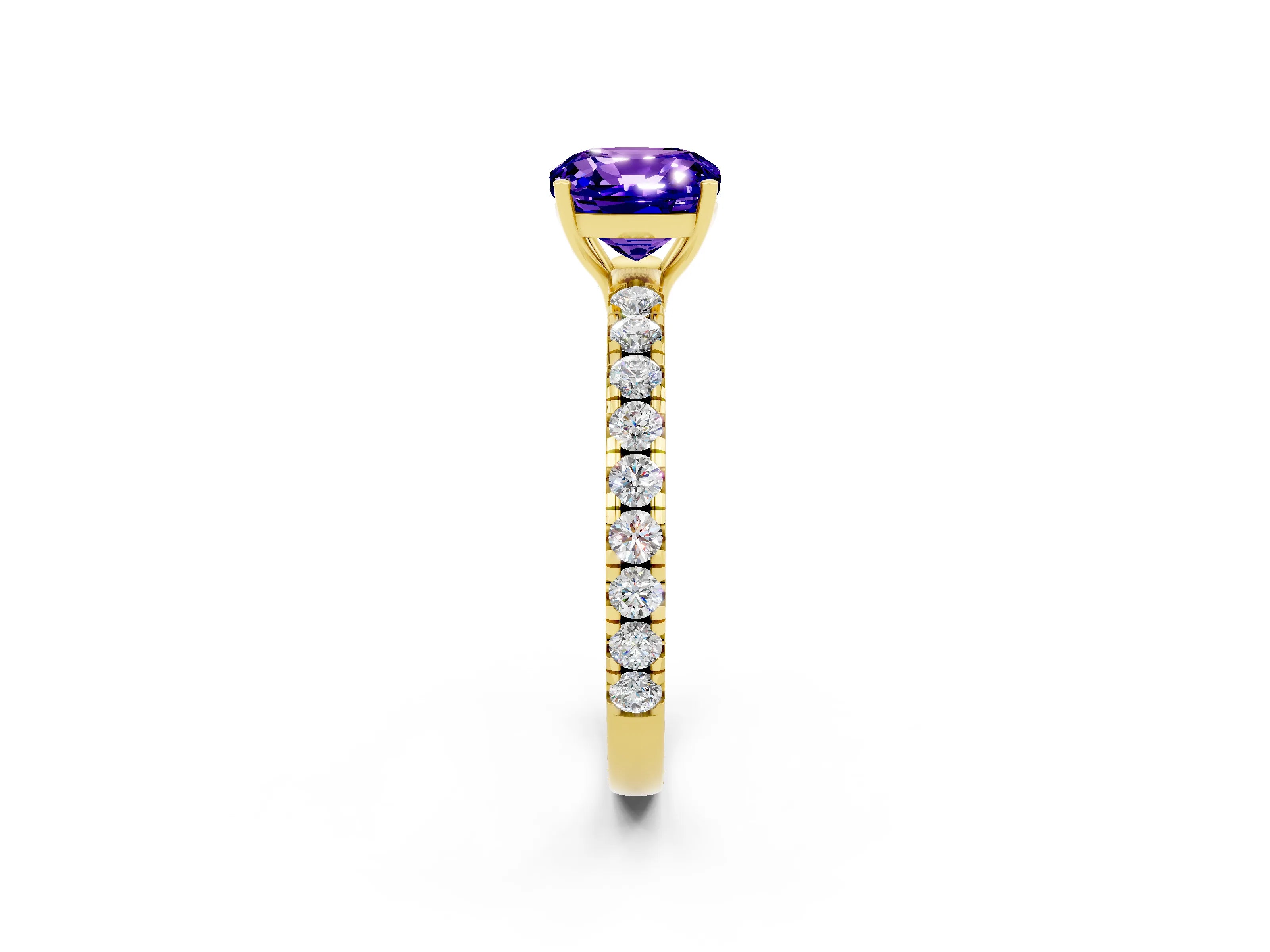 Yellow gold Cushion Cut Tanzanite Pavé Solitaire Engagement Ring with Four-Prong Setting_14