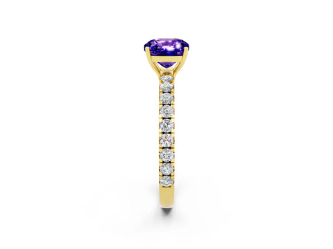 Yellow gold Cushion Cut Tanzanite Pavé Solitaire Engagement Ring with Four-Prong Setting_14