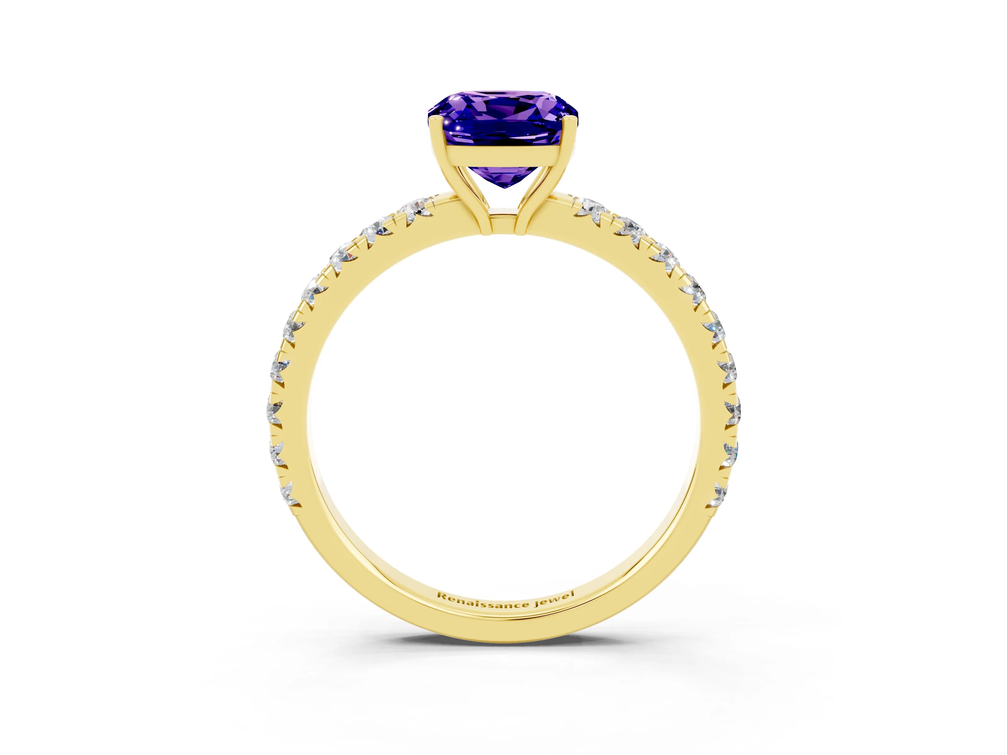 Yellow gold Cushion Cut Tanzanite Pavé Solitaire Engagement Ring with Four-Prong Setting_15