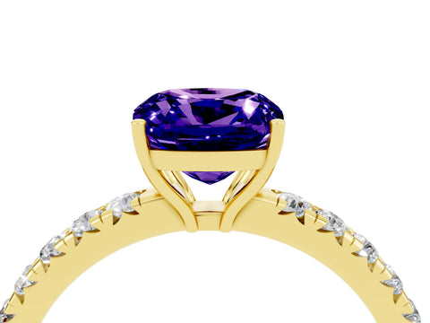Yellow gold Cushion Cut Tanzanite Pavé Solitaire Engagement Ring with Four-Prong Setting_16