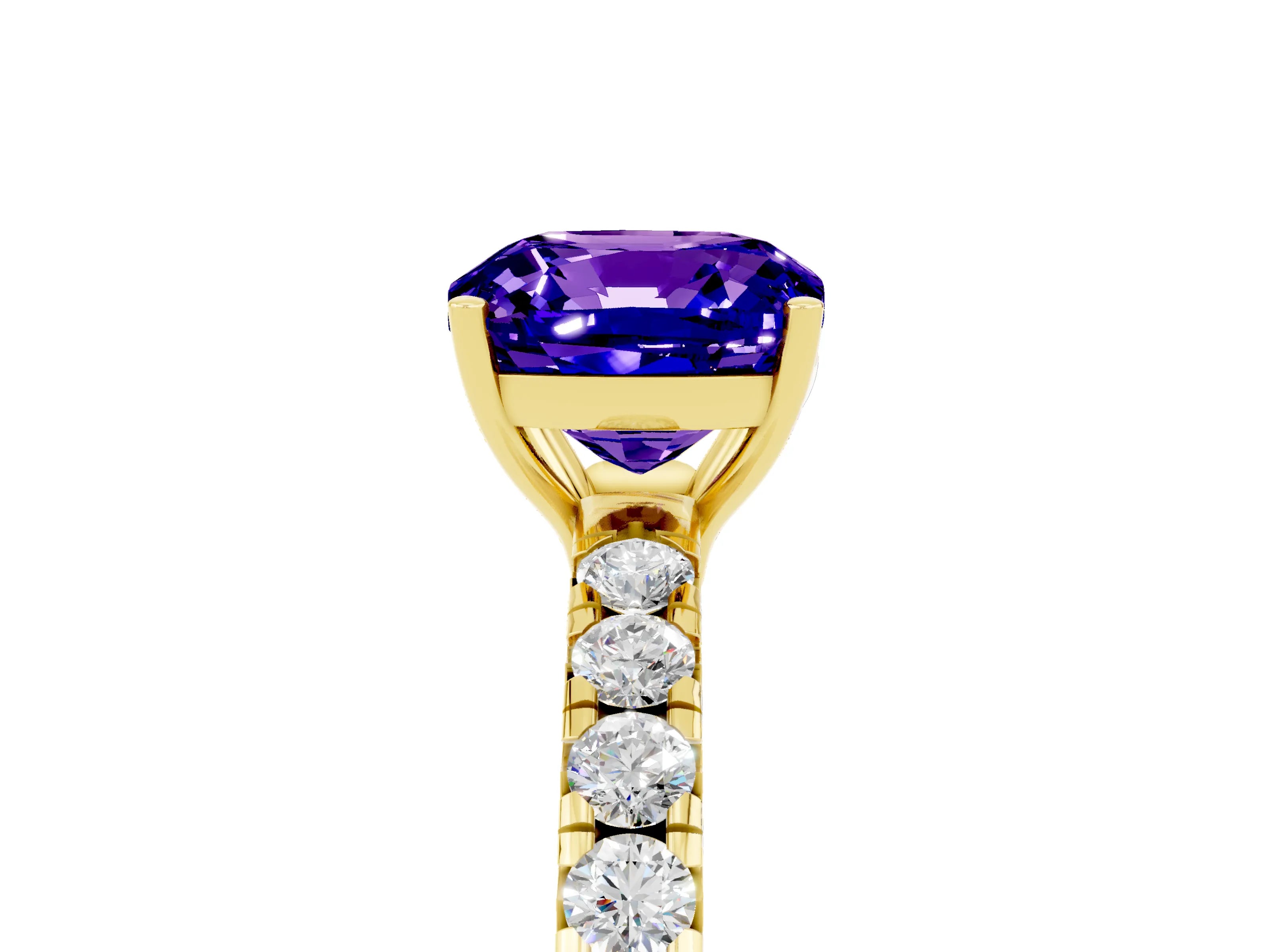 Yellow gold Cushion Cut Tanzanite Pavé Solitaire Engagement Ring with Four-Prong Setting_17