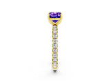 Yellow gold Cushion Cut Tanzanite Pavé Solitaire Ring with Round Band and Prong Setting_26