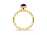 Yellow gold Cushion Cut Tanzanite Pavé Solitaire Ring with Round Band and Prong Setting_27