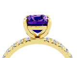 Yellow gold Cushion Cut Tanzanite Pavé Solitaire Ring with Round Band and Prong Setting_28