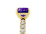 Yellow gold Cushion Cut Tanzanite Pavé Solitaire Ring with Round Band and Prong Setting_29