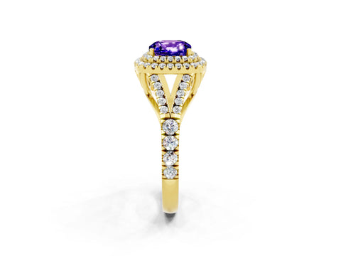 Yellow gold Cushion Cut Tanzanite Pavé Split Shank Double Halo Engagement Ring_2