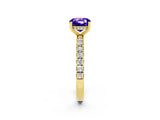 Yellow gold Cushion Cut Tanzanite Pave Band Solitaire Ring with Four-Prong Setting_26