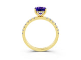 Yellow gold Cushion Cut Tanzanite Pave Band Solitaire Ring with Four-Prong Setting_27