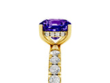 Yellow gold Cushion Cut Tanzanite Pave Band Solitaire Ring with Four-Prong Setting_29