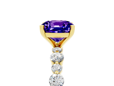 Yellow gold Cushion Cut Tanzanite Prong Set Engagement Ring with Pavé Band_5
