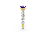 Yellow gold Cushion Cut Tanzanite Prong Setting with Side Stones on a Pave Band_2