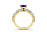 Yellow gold Cushion Cut Tanzanite Prong Setting with Side Stones on a Pave Band_3