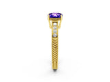 Yellow gold Cushion Cut Tanzanite Ring with Milgrain Pavé Band and Four-Prong Setting_14