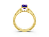 Yellow gold Cushion Cut Tanzanite Ring with Milgrain Pavé Band and Four-Prong Setting_15
