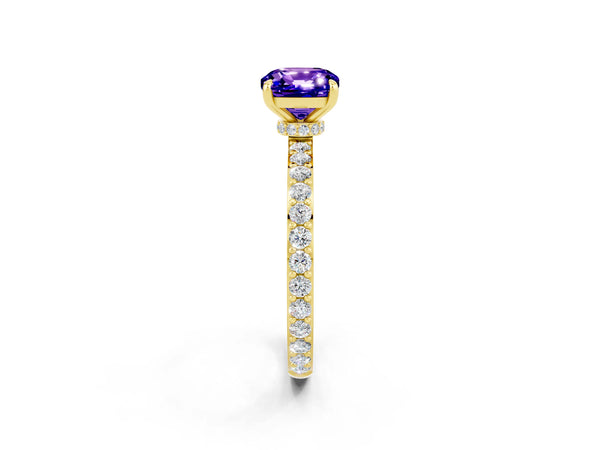 Yellow gold Cushion Cut Tanzanite Pavé Engagement Ring with Round  Accents and Prong Setting