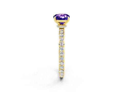Yellow gold Cushion Cut Tanzanite Ring with Pavé Band and Four-Prong Setting_2