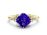 Yellow gold Cushion Cut Tanzanite Ring with Side Stones and Four-Prong Setting_36