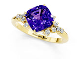 Yellow gold Cushion Cut Tanzanite Ring with Side Stones and Four-Prong Setting_37