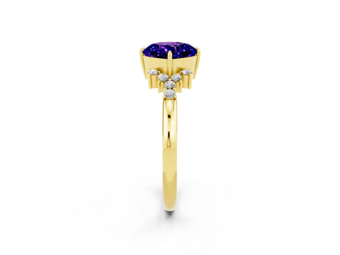 Yellow gold Cushion Cut Tanzanite Ring with Side Stones and Four-Prong Setting_38