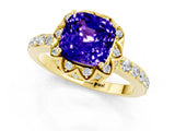 Yellow gold Cushion Cut Tanzanite Scalloped Halo Engagement Ring with Round Shared Prong Band_25