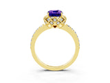 Yellow gold Cushion Cut Tanzanite Scalloped Halo Engagement Ring with Round Shared Prong Band_27