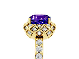 Yellow gold Cushion Cut Tanzanite Scalloped Halo Engagement Ring with Round Shared Prong Band_29