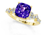 Yellow gold Cushion Cut Tanzanite Scattered Round Accent Ring with Prong Setting_25
