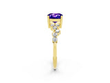 Yellow gold Cushion Cut Tanzanite Scattered Round Accent Ring with Prong Setting_26