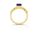 Yellow gold Cushion Cut Tanzanite Scattered Round Accent Ring with Prong Setting_27