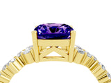 Yellow gold Cushion Cut Tanzanite Scattered Round Accent Ring with Prong Setting_28