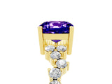 Yellow gold Cushion Cut Tanzanite Scattered Round Accent Ring with Prong Setting_29
