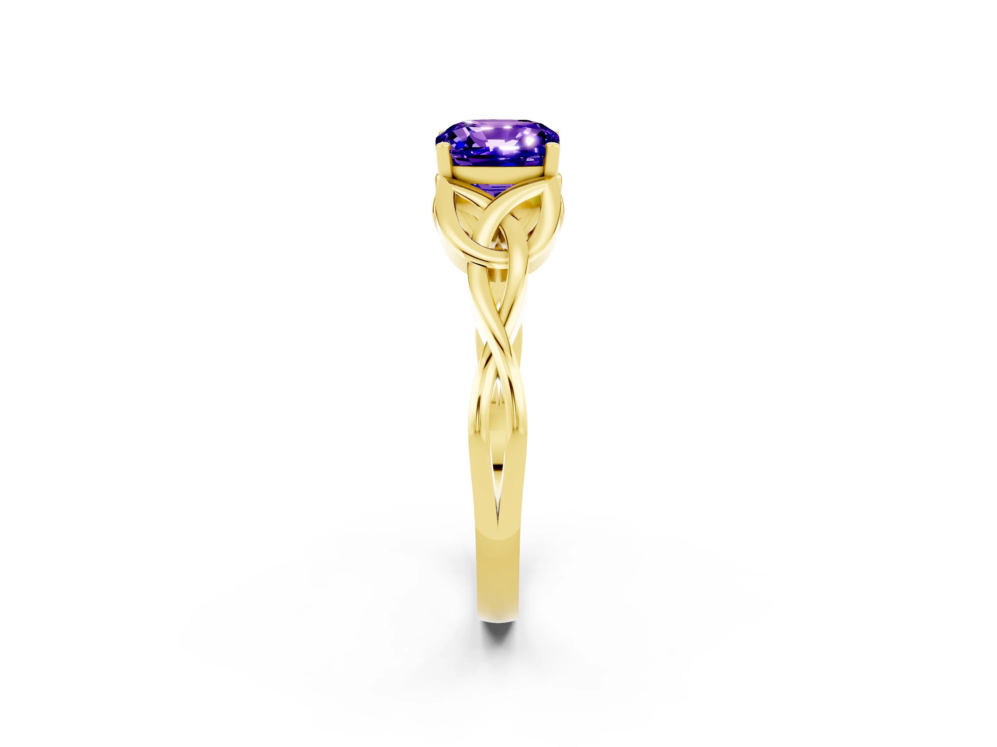 Yellow gold Cushion Cut Tanzanite Solitaire Celtic Knot Ring with Four-Prong Setting_14