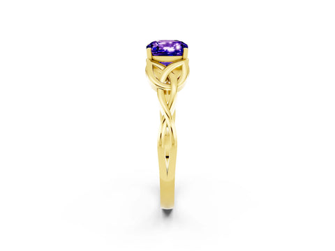 Yellow gold Cushion Cut Tanzanite Solitaire Celtic Knot Ring with Four-Prong Setting_14
