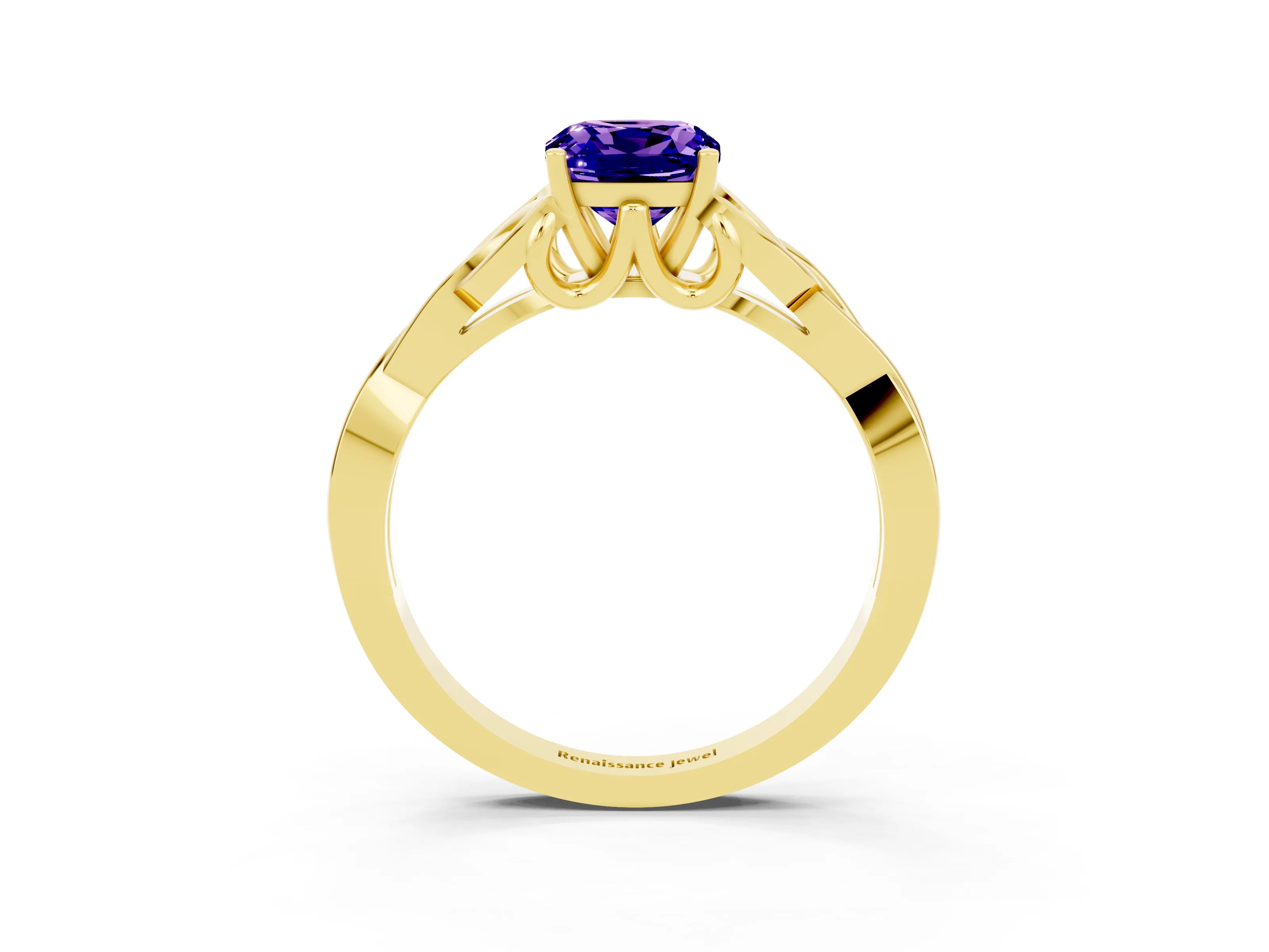 Yellow gold Cushion Cut Tanzanite Solitaire Celtic Knot Ring with Four-Prong Setting_15