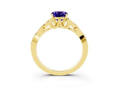 Yellow gold Cushion Cut Tanzanite Solitaire Celtic Knot Ring with Four-Prong Setting_15