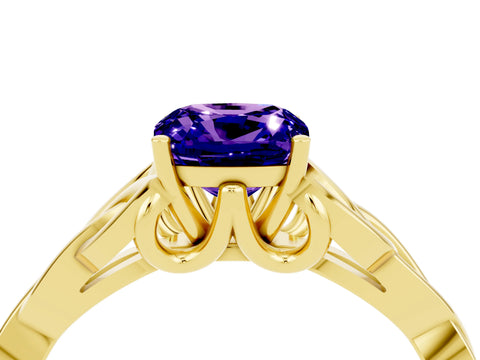 Yellow gold Cushion Cut Tanzanite Solitaire Celtic Knot Ring with Four-Prong Setting_16