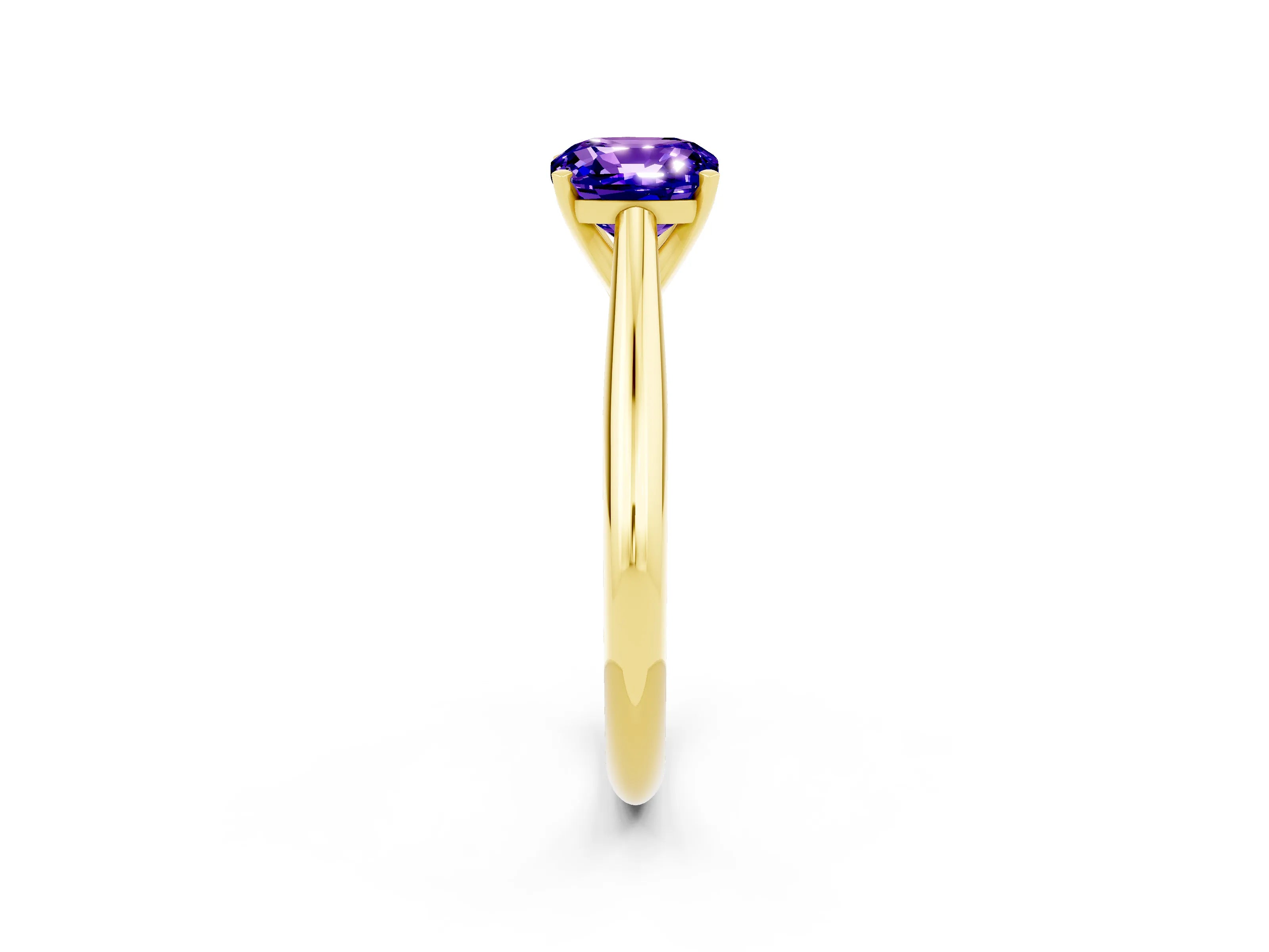 Yellow gold Cushion Cut Tanzanite Solitaire Engagement Ring with Cathedral Setting and Four-Prong Mount_14