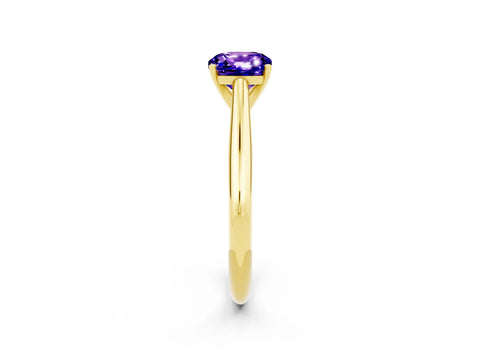 Yellow gold Cushion Cut Tanzanite Solitaire Engagement Ring with Cathedral Setting and Four-Prong Mount_14