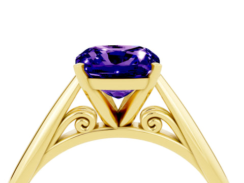 Yellow gold Cushion Cut Tanzanite Solitaire Engagement Ring with Cathedral Setting and Four-Prong Mount_16