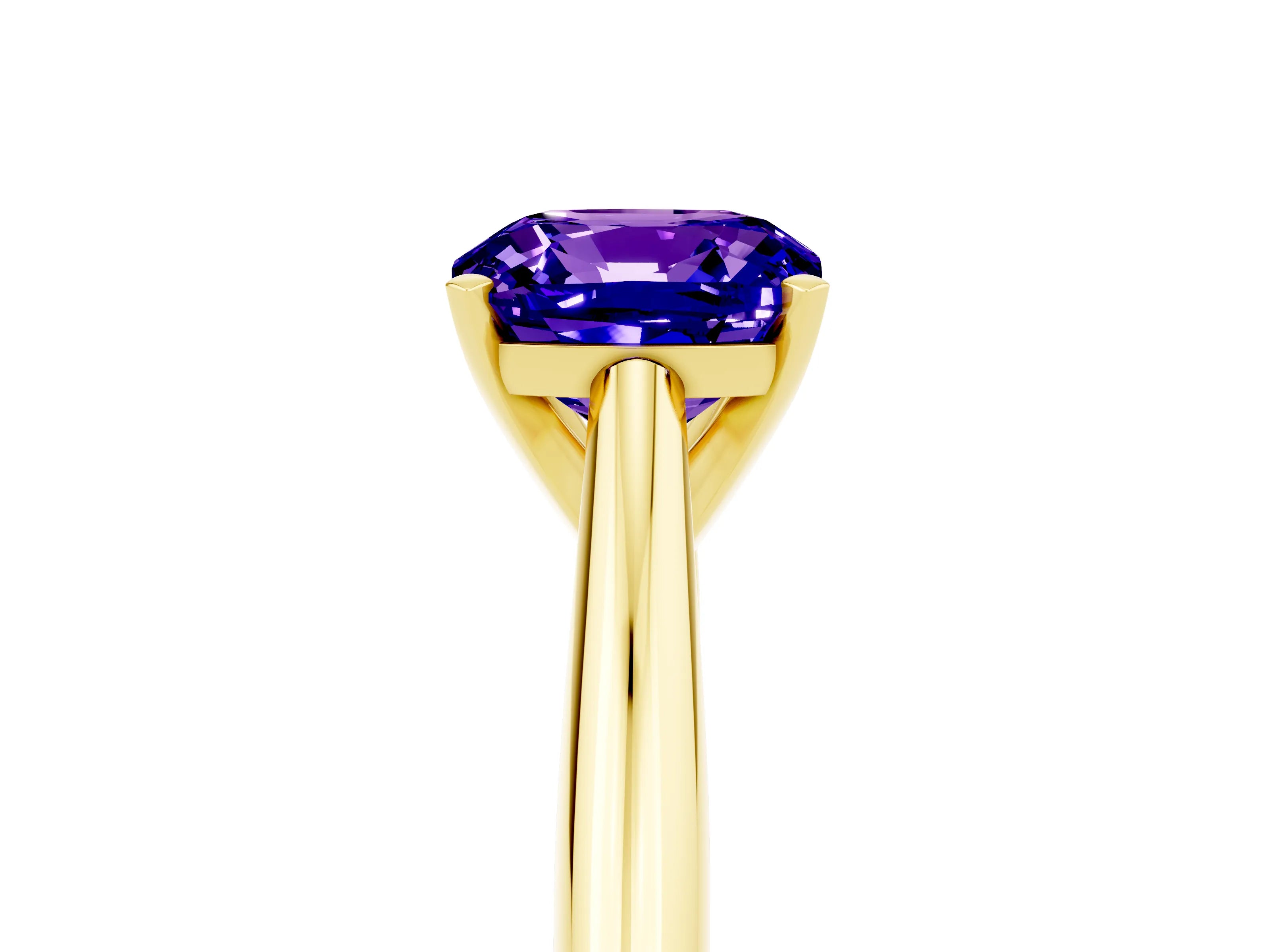 Yellow gold Cushion Cut Tanzanite Solitaire Engagement Ring with Cathedral Setting and Four-Prong Mount_17