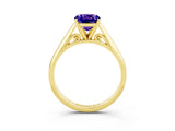 Yellow gold Cushion Cut Tanzanite Solitaire Engagement Ring with Cathedral Setting and Four-Prong Mount_27