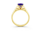 Yellow gold Cushion Cut Tanzanite Solitaire Engagement Ring with Cathedral Setting and Four-Prong Mount_33