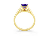 Yellow gold Cushion Cut Tanzanite Solitaire Engagement Ring with Cathedral Setting and Four-Prong Mount_81