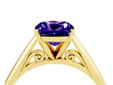 Yellow gold Cushion Cut Tanzanite Solitaire Engagement Ring with Cathedral Setting and Four-Prong Mount_82