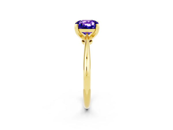 Yellow gold Cushion Cut Tanzanite Solitaire Engagement Ring with Classic Band and Four-Prong Setting