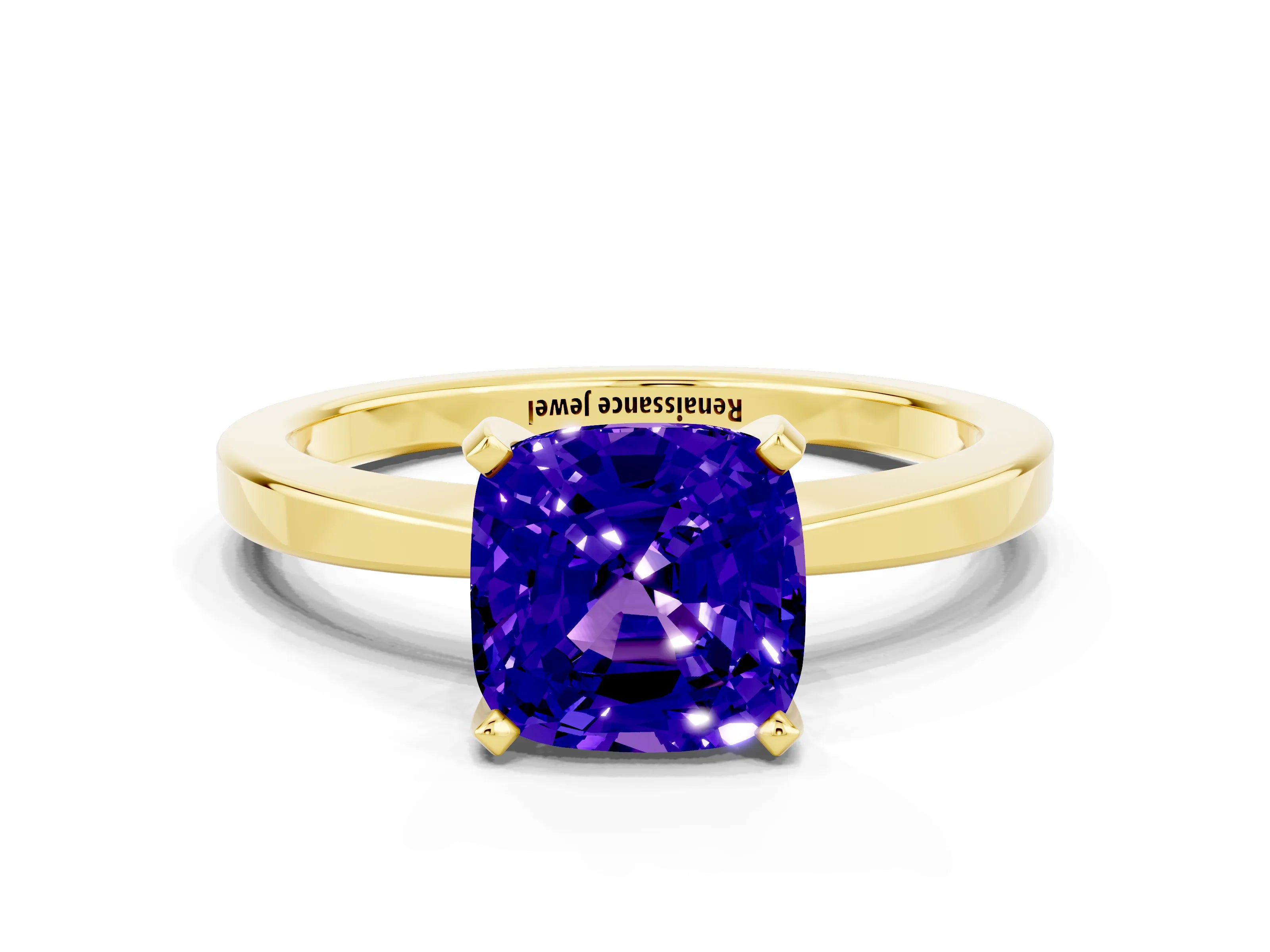 Yellow gold Cushion Cut Tanzanite Solitaire Engagement Ring with Classic Band and Four-Prong Setting_24